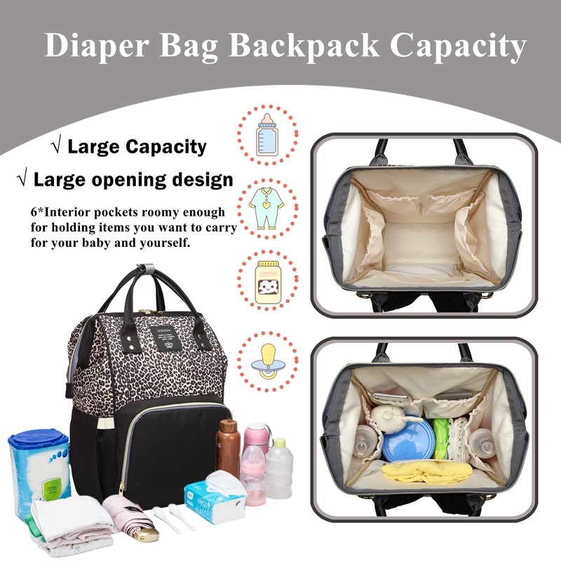 Leopard Print Diaper Bag Backpack Multi-Function Diaper Bag for Baby