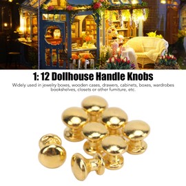 SPYMINNPOO 8Pcs 1:12 Scale Miniature Round Head Knobs, Metal Dollhouse Door Handle Knobs Furniture Knobs Accessories (Gold)