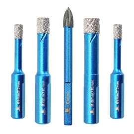 Dry Diamond Drill Bit Set,BRSCHNITT 5pcs 1/4,5/16,3/8 inch Masonry Drill Bits with Triangle Shank for Porcelain Tile Ceramic Stone Granite Marble,Dry Drilling Diamond Core Drill Bit Kit