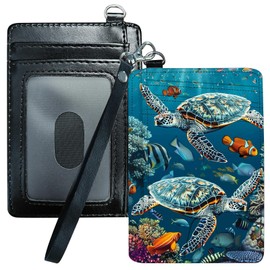 HEAKIERG Credit Card Holder for Women, RFID Wallet Women with Wrist Rope Set, PU Leather Small Womens Wallet Slim Card Organizer Gifts Girls for Travel Home Shopping Business, Sea Turtle