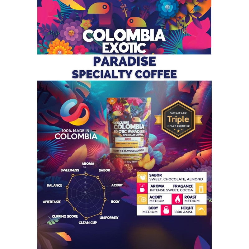 Colombia Exotic Paradise Specialty Coffee (Whole Been) 250 Gr. -