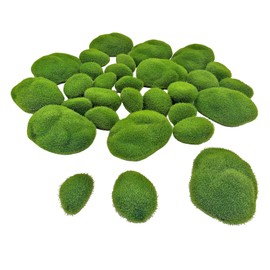 30PCS Artificial Moss Rocks Decorative, 3 Size Green Moss Covered Stones Green Moss Balls Fake Moss Decor for Fairy Gardens Floral Arrangements Craft