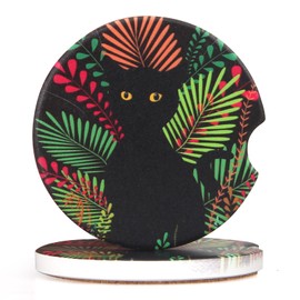 2 Pcs Absorbent Car Coasters Cute Cat Print Car Coasters Ceramic Car Drink Coaster Non-Slip Auto Cup Holder Coasters Car Cupholder Coaster Cat Car Coasters