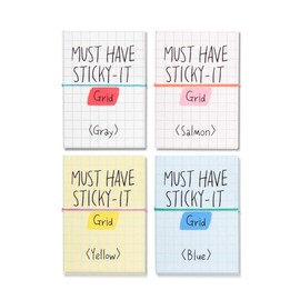 Monolike Must Have Sticky Grid 80 Sheets of 4 Types - Daily Memo, Palette, Assorted Hues, Set of 4