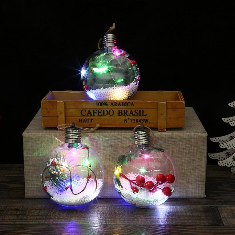 6Pcs Shining Christmas Balls with LED Light Pendants Refillable Ball