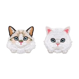 SSYSSY Embroidery Patch Iron-On Dual Purpose Type Cartoon Cat 2 Pieces Craft DIY Supplies (A004)