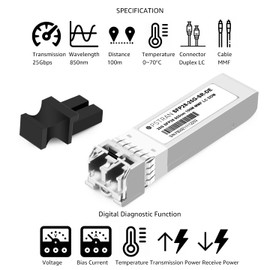 OPSTRAN 25GBASE-SR SFP28 Optical Transceiver Module Compatible with Dell SFP28-25G-SR Dell Force10 407-BBWK 25G SFP28 850nm 100m DOM Duplex LC MMF