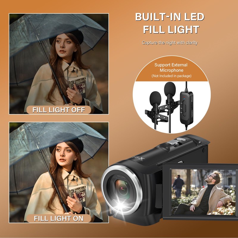 Muitune Camcorder Video Camera QHD 2.7K 56MP 16X Digital Zoom