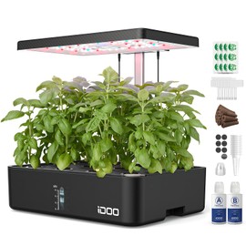 iDOO Hydroponics Growing System Kit 12Pods, Indoor Herb Garden System, with LED Grow Light, Built-in Fan, Auto-Timer, Adjustable Height Up to 11.3", for Home School, for Women Mom