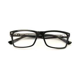 V.W.E. Men Gloss Black Rectangle Rectangular Reading Glasses Wide fitment. (Black, 2.50)