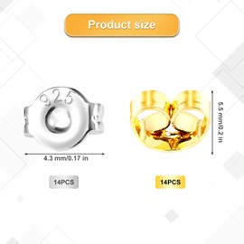 28Pcs Earring Backs for Studs, 14 Pairs Screw on Ear Backings Replacement Butterfly Shape Safety Pierced Earrings Backs Small Earring Stopper Locking for Studs Earrings Ear Nut for Post (Gold, Silver)