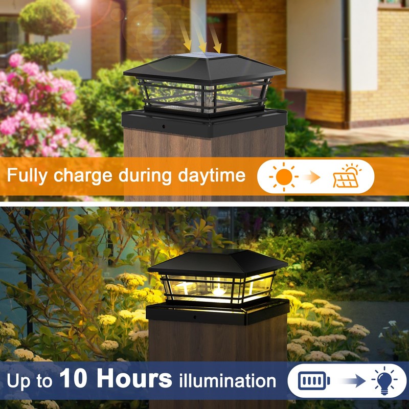 Kipeini Solar Post Cap Lights Outdoor 8Pack [LED Bulb, 2