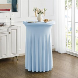 Rakila 2 Pack Round 43 x 32 Inch Spandex Cocktail Tablecloth with Wavy Skirt Sky Blue Fitted Stretch Table Cover for Bar Wedding Party