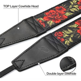 Padwa Lifestyle Camera Strap - 2" Full Grain Leather Ends Camera Straps for Photographers, Vintage Embroidered Cotton Weave Soft Suede Fabric Padded Strap Quick Release fits All Cameras