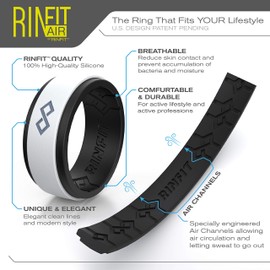 Rinfit Silicone Wedding Ring for Men. 2 Layer Step Design, Mens Silicon Rubber Engagement Bands. 8.7mm Wide - 2mm Thick (Size 10, Light Gray & Navy Blue)