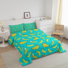 Feelyou Cartoon Banana Comforter Set Tropical Fruit Bedding Set for Kids Boys Girls Delicious Banana Fruit Print Duvet Set Soft Comforter 1 Comforter Set with 2 Pillowcases Queen Size