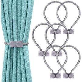 VEGCOO 6 Pieces Magnetic Curtain Tieback, European Curtain Drapes Clips Rope Holdbacks Curtain Holder Buckles, Decorative Drape Tie Backs Holdback Holder for Window Draperies (Grey)