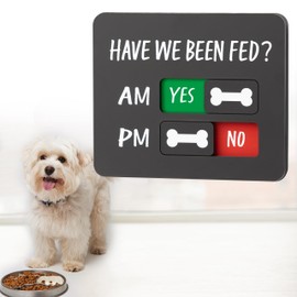 EliteSign Dog Feeding Reminder Sign with Magnet, Pet Feeding Tracker with Have We Been Fed, Acrylic Slider Sign for Fridge, AM PM Feed Chart Sign with Yes No Option, Black with 2 Stickers, 4.7" x 3.9"