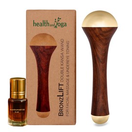 HealthAndYoga™ BronzLift Kansa Wand - Both Side Bronze Cap - Added Beauty Face Oil Vial - Ayurveda Face Yoga Beauty Tool - Facial, Neck & Under-Eye Massage – Toning and Sculpting (Double Dome)