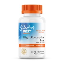 Doctor's Best High Absorption Iron Tablet with Ferrochel, Gentle on The Stomach, Immune Health, Blood Health, 27 mg