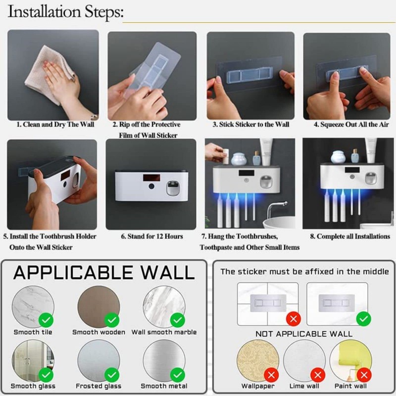 Toothbrush Holders for Bathrooms, Toothbrush Holder Wall Mounted with Toothpaste