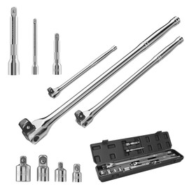 KOOPOOL 10PC Breaker Bar Set, 3/8" Breaker Bar, 1/2" Breaker Bar, 1/4" Breaker Bar, 180° Rotatable Head, 3 Extension Bars, 6"-15" Lengths, Organizer Case