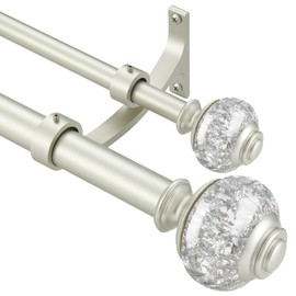 Double Curtain Rods 36 to 72 Inches(3-6 Feet) with Solid Aluminum Alloy Brackets, 1” Front and 5/8” Back Telescoping Drapery Rod for Windows, Heavy Duty Decorative Curtain Rods, Matte Silver