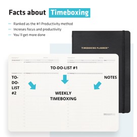 Timeboxing Planner - Weekly,Daily & Monthly Journal - Increase Productivity & Reduce Procrastination - Office,School & Home Undated Organizer,Flexible Cover - 7x9 - Black