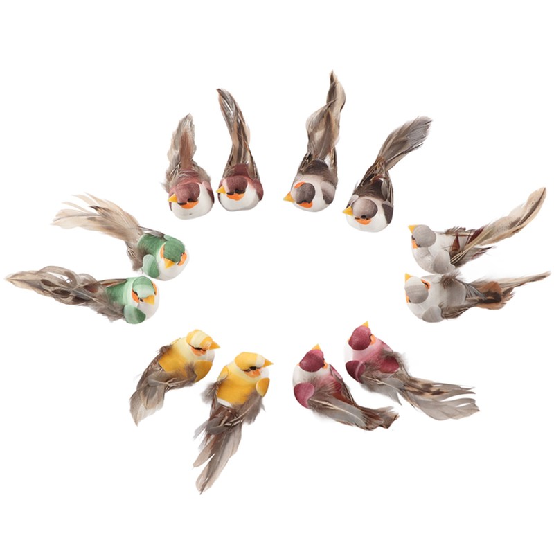 12Pcs Simulation Foam Bird Artificial Bird Decor with Clip Fixing