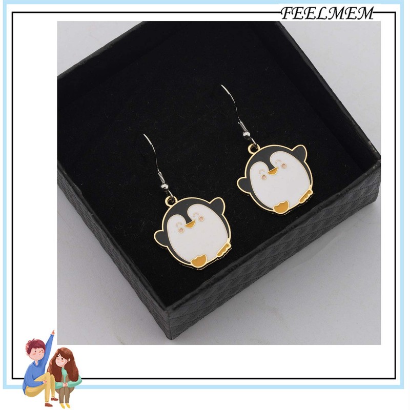 FEELMEM Penguin Earrings/Zipper Pull Cute Cartoon Dangle Earrings Animal Jewelry