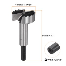 HARFINGTON Forstner Drill Bit 1-37/64"(40mm) Carbon Steel Multi-Tooth Wood Drilling Forstner Bit Hinge Cutter with 25/64" Triangle Shank for Hardwood Softwood Plywood Woodworking Drilling