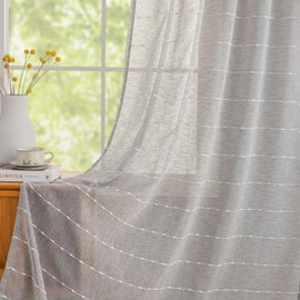 YJ YANJUN Grey Curtains 108 Inches Long for Living Room Set of 2 Faux Linen Thick Gray Sheer Curtains with Simple Pattern Rod Pocket Semi Privacy for Mens Office Bedroom Patio Door 9 FT Tall 52x108