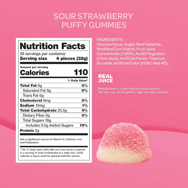 Strawberry Puffy Gummy Candy - 2 Pound Bulk Pack (About