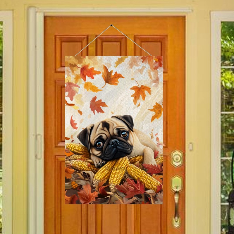 Pug-Dog Garden Flag 12x18 Hello Fall Vertical Double Sided Autumn