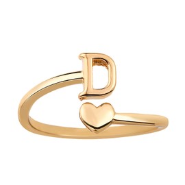 Mikovivi Heart Initial Stackable Rings, Adjustable Pinky Rings Cute Capital Letter Rings Heart Rings Non Tarnish Gold Rings Alphabet Gold Pinky Rings Jewelry Gift for Women