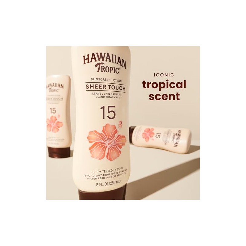 Hawaiian Tropic Sheer Touch Lotion Sunscreen SPF 15, Unisex, 8