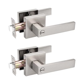 Probrico 2 Pack Square Door Lever Privacy Door Lock Handleset Keyless Lockset Door Knobs Storage Room Bathroom Set No Key in Satin Nickel