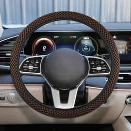 UHANBUT Elastic Stretch Steering Wheel Cover, Anti-Slip 15 inch Microfiber Odorless Breathable Ice Silk Car Steering Wheel Protector, Easy Carry, Warm in Winter & Cool in Summer (Coffee)