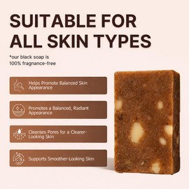 African Black Soap– Raw African Black Soap Bar Moroccan Black Soap Hydrates Dry Skin for All Skin Types, Supports a More Even-Looking Skin Tone for Face & Body Wash (2pcs)