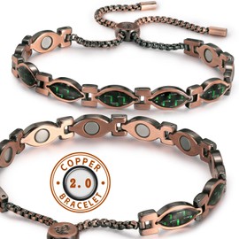 RainSo Women Pure Copper Magnetic Bracelets Adjustable Design with Display Box(Green Crystal Eyes)