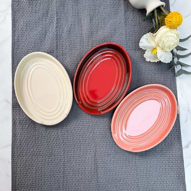 LIHOOOOM Ceramic Spoon Rest for Kitchen Counter, 6" Modern Pink