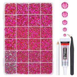 qiipii Rose Pink Crystal Resin Rhinestones w B7000 Jewelry Glue for Bedazzling Crafting Hot Pink Flatback Stones 2mm 3mm 4mm 5mm 6mm Rose Red Diamonds Gems for Nails Face Eyes Makeup Tumblers Crafts