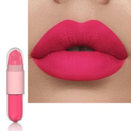 LYNTYAOU Hot Pink Lipstick, Matte Lip Gloss, Double-Ended Bright Red Lip Balm Lip Tinted, Glossy 2 in 1 Liquid Lipstick, Hydrating Lipgloss Makeup, Waterproof Pink Lip Stain, Gift for Women