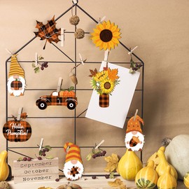 Weysat 24 Pcs Fall Ornaments Fall Decorations for Tree Thanksgiving Wooden Gnome Hanging Ornaments Sunflower Gnomes Decor Wooden Autumn for Farmhouse Rustic Home Decor