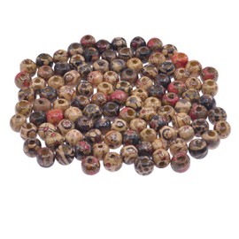 DBOO 100pcs Wooden Beads for Crafting Kids 10mm Diameter Beads for Jewellery Making Kits with Different Patterns Good for Bracelet Necklace Braid Adults DIY Window Decoration 10mm