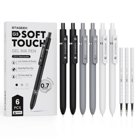 STAGEEK Black Gel Pens, 6Pcs Fine Point Smooth Writing Pens with 3 Extra Refills, Quick Dry Black Ink Pens for Journaling, Office, Note Taking, School Supplies, Nurse Aesthetic(Black Gray White)
