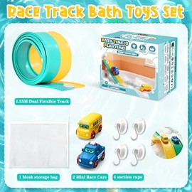 Baby Bath Toy, Flexible Marble Run Bath Toy with 2 Cars, Bath Toy, Suction Cups, Bath Toy, Racing Car, Water Toy, Bathtub, Gift for Boys and Girls from 3 +