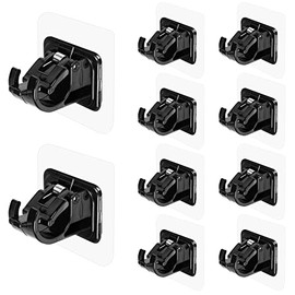 10PCS Self Adhesive Curtain Rod Holders No Drill Curtain Rods Brackets No Drilling Nail Free Adjustable Curtain Rod Hooks Curtain Hangers for Bathroom Kitchen Home Bathroom Hotel(Black)