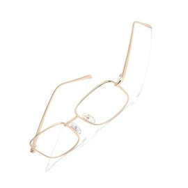 Myiaur Anti Blue Light Glasses Cosplay Fashion Fake Glasses Rectangular Y2K Glasses Frame for Women BL8733-V7, Gold-v2