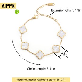 AIPPK AIPPK 18K Gold Plated Clover Lucky Bracelet Bracelet Dupes for Women White Flower Four Leaf Bracelets Trendy Jewelry Gifts for Women Van Cleef